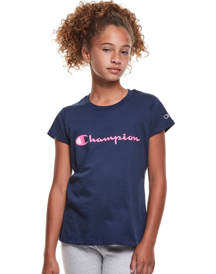 Champion Classic Script Logo T-Shirt Meisjes - Donkerblauw - Belgie 3210GBZLU